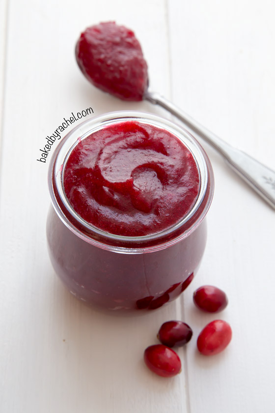 Easy homemade cranberry jam recipe from @bakedbyrachel Ready in under 30 minutes and requires only 4 simple ingredients!