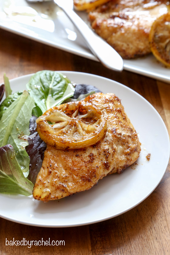 Lemon-pepper skillet chicken recipe from @bakedbyrachel Have dinner on the table in under 20 minutes!