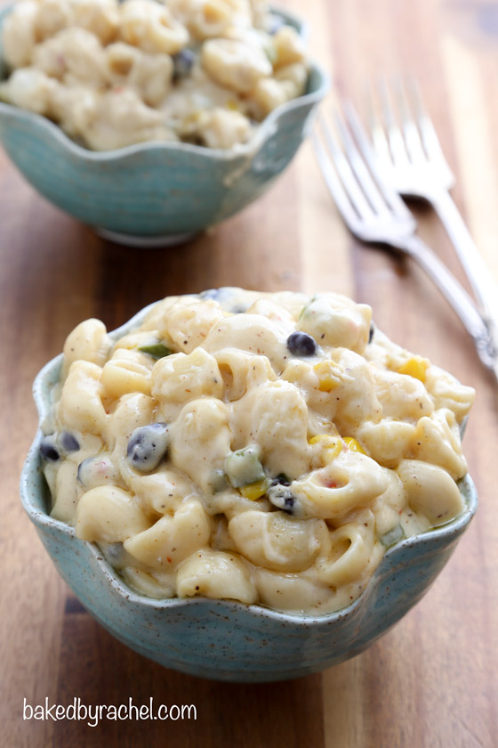 Spicy Southwestern stovetop mac and cheese recipe from @bakedbyrachel
