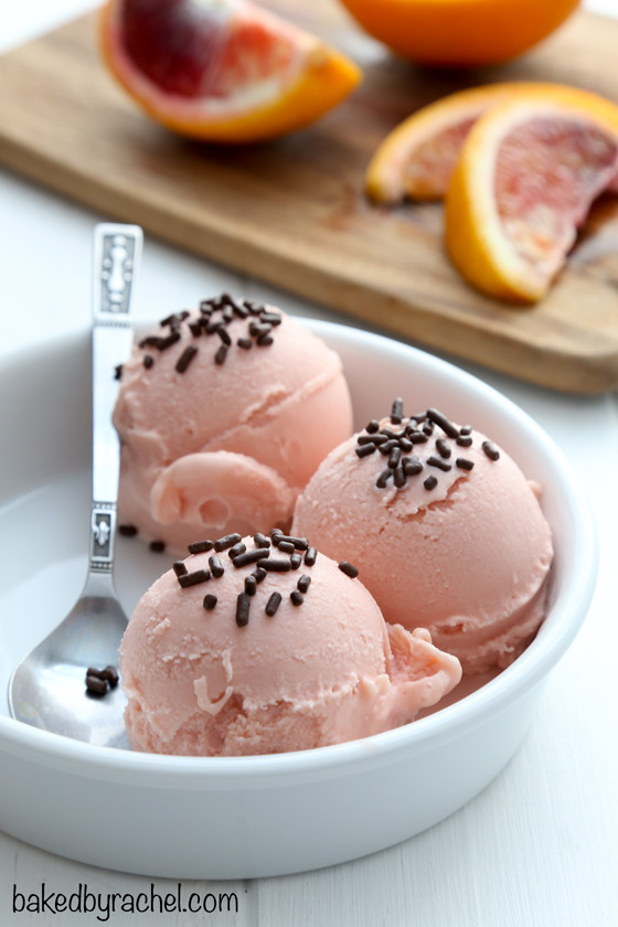 Creamy homemade blood orange ice cream recipe from @bakedbyrachel