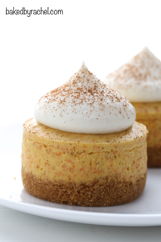 No-bake mini carrot cake cheesecakes with cream cheese frosting recipe from @bakedbyrachel