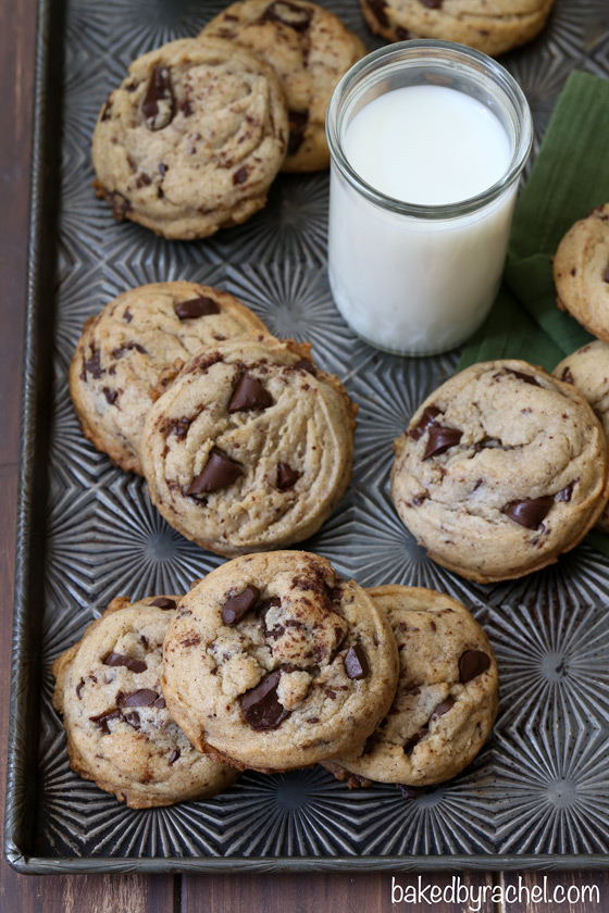 Soft and chewy cinnamon chocolate chunk cookie recipe from @bakedbyrachel