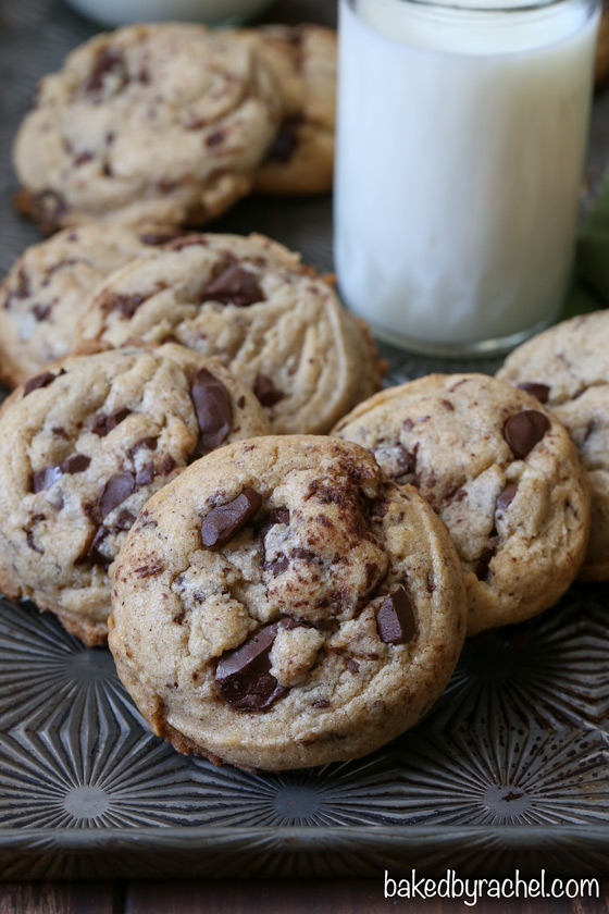Soft and chewy cinnamon chocolate chunk cookie recipe from @bakedbyrachel