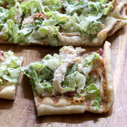 Grilled chicken Caesar pizza recipe from @bakedbyrachel