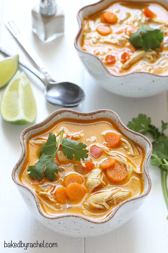 Easy  slow cooker coconut lime chicken soup recipe from @bakedbyrachel