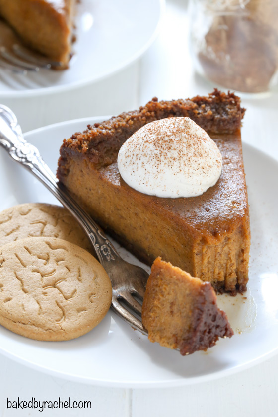 Deep dish pumpkin pie with gingersnap crust recipe from @bakedbyrachel