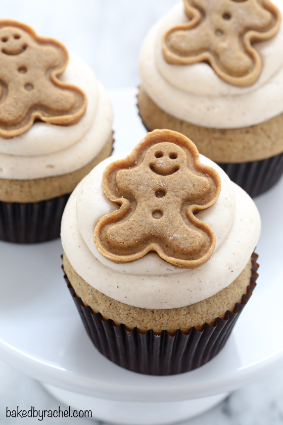 Easy homemade gingerbread cupcakes with brown sugar cinnamon cream cheese frosting recipe from @bakedbyrachel