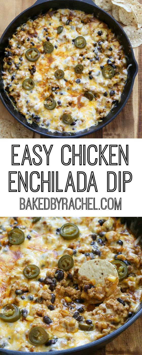 Easy skillet chicken enchilada dip recipe from @bakedbyrachel