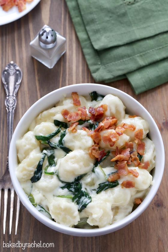 Gnocchi and spinach in parmesan cream sauce recipe from @bakedbyrachel