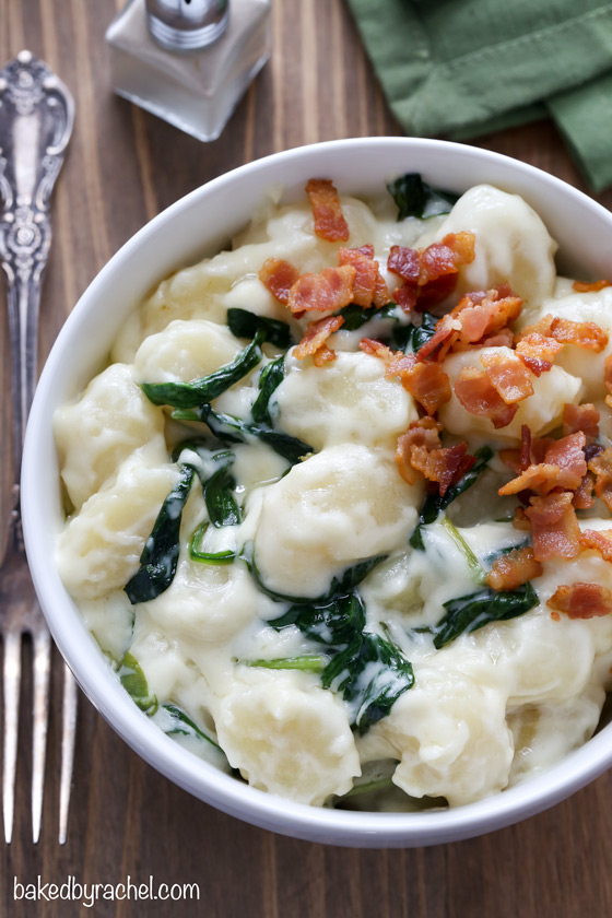Gnocchi and spinach in parmesan cream sauce recipe from @bakedbyrachel