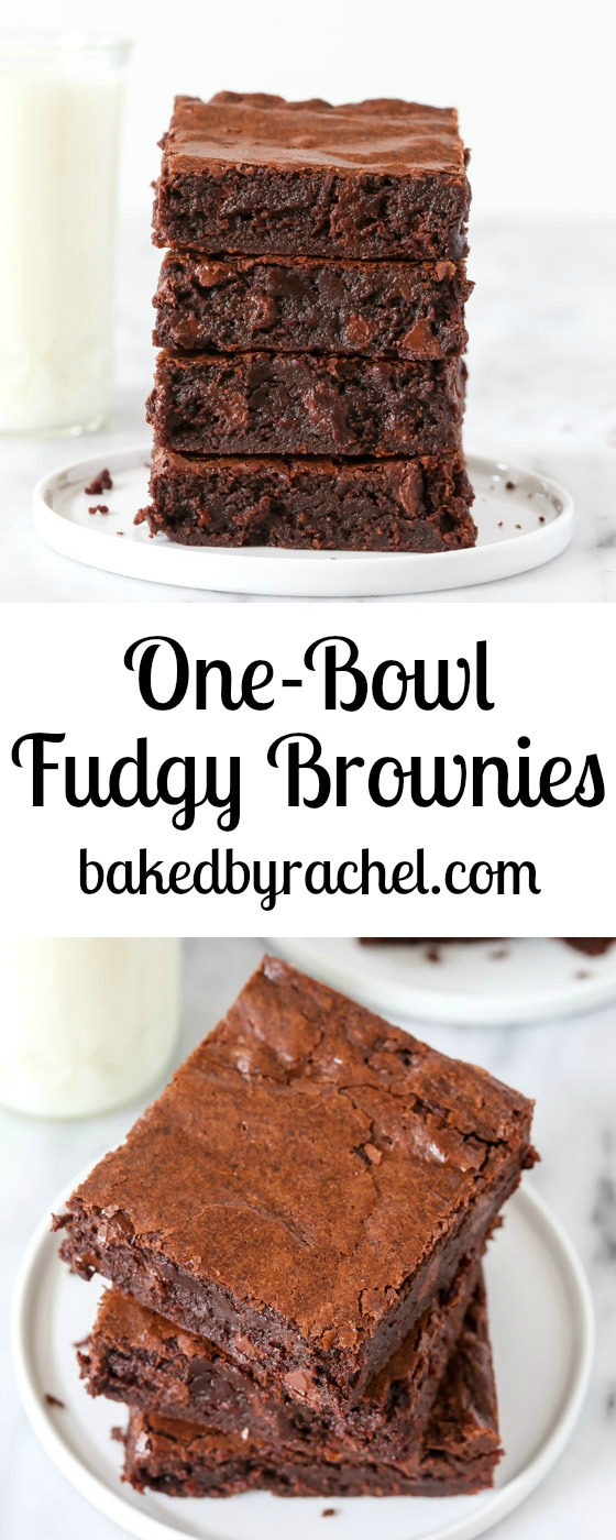 Super fudgy homemade one-bowl triple chocolate brownie recipe from @bakedbyrachel
