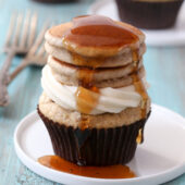 Cinnamon pancake cupcakes with maple cream cheese frosting recipe from @bakedbyrachel