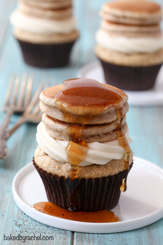 Cinnamon pancake cupcakes with maple cream cheese frosting recipe from @bakedbyrachel