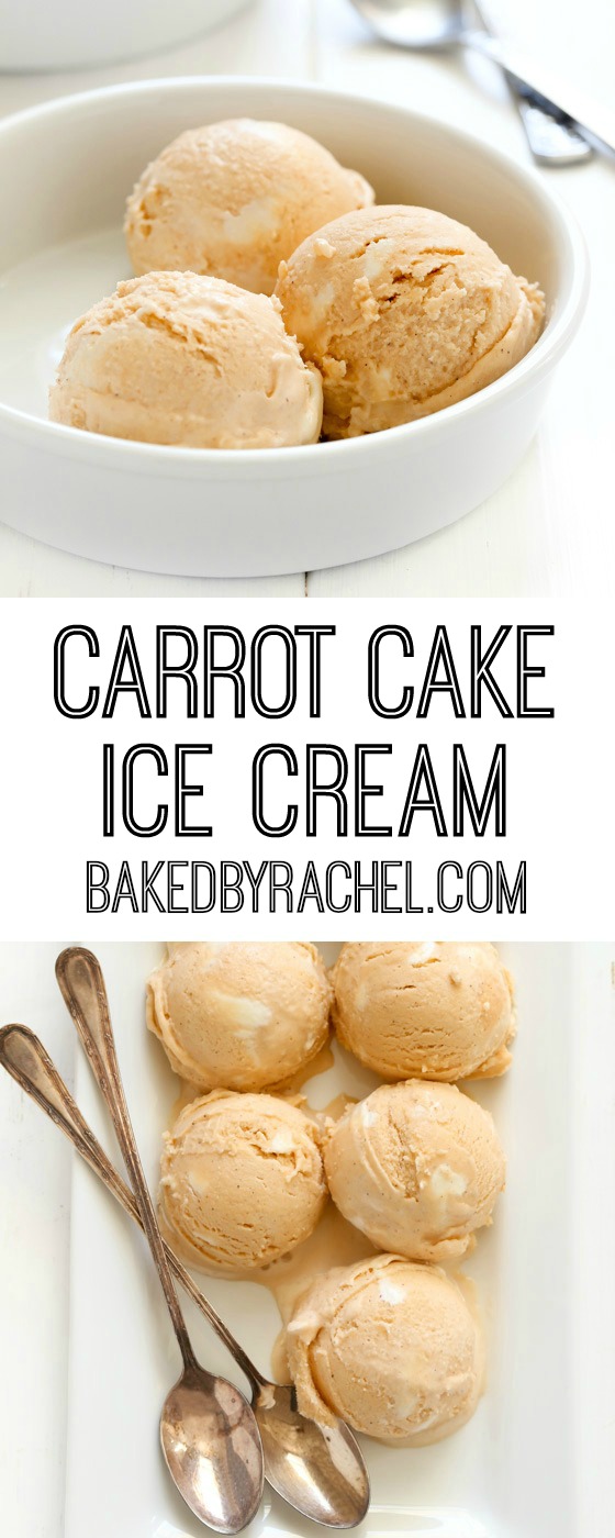 Creamy homemade carrot cake ice cream with cream cheese frosting swirls recipe from @bakedbyrachel 
