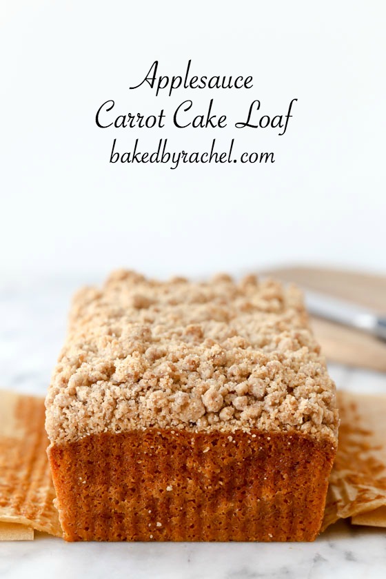 Moist applesauce carrot cake loaf with streusel topping recipe from @bakedbyrachel