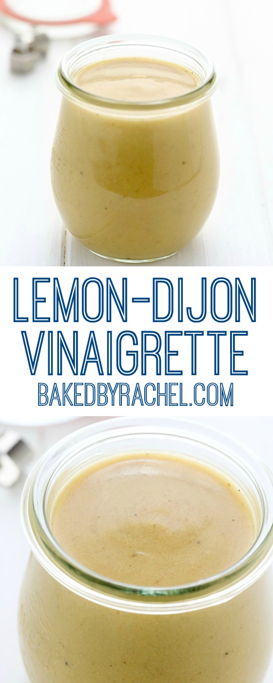 Easy homemade lemon Dijon vinaigrette recipe from @bakedbyrachel A great addition to your favorite salad or used as a simple marinade!