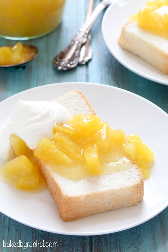 Light and airy angel food loaf cake with pineapple compote and whipped cream. Recipe from @bakedbyrachel