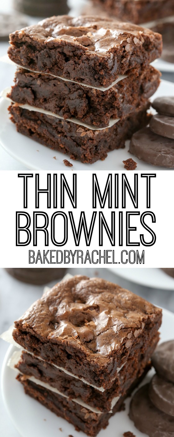 Girl Scout cookie flavored thin mint brownies at bakedbyrachel.com 