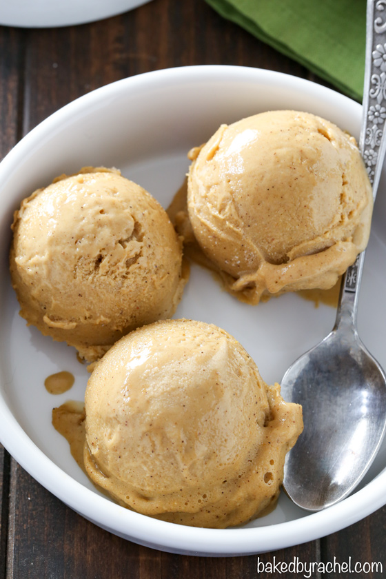 Creamy dairy free maple pumpkin coconut milk ice cream recipe from @bakedbyrachel