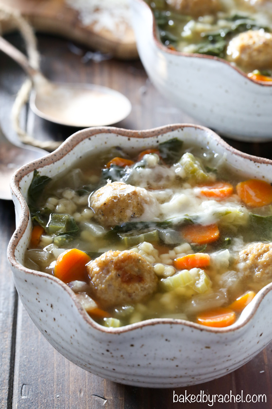 Easy slow cooker Italian wedding soup recipe from @bakedbyrachel A hearty dinner!