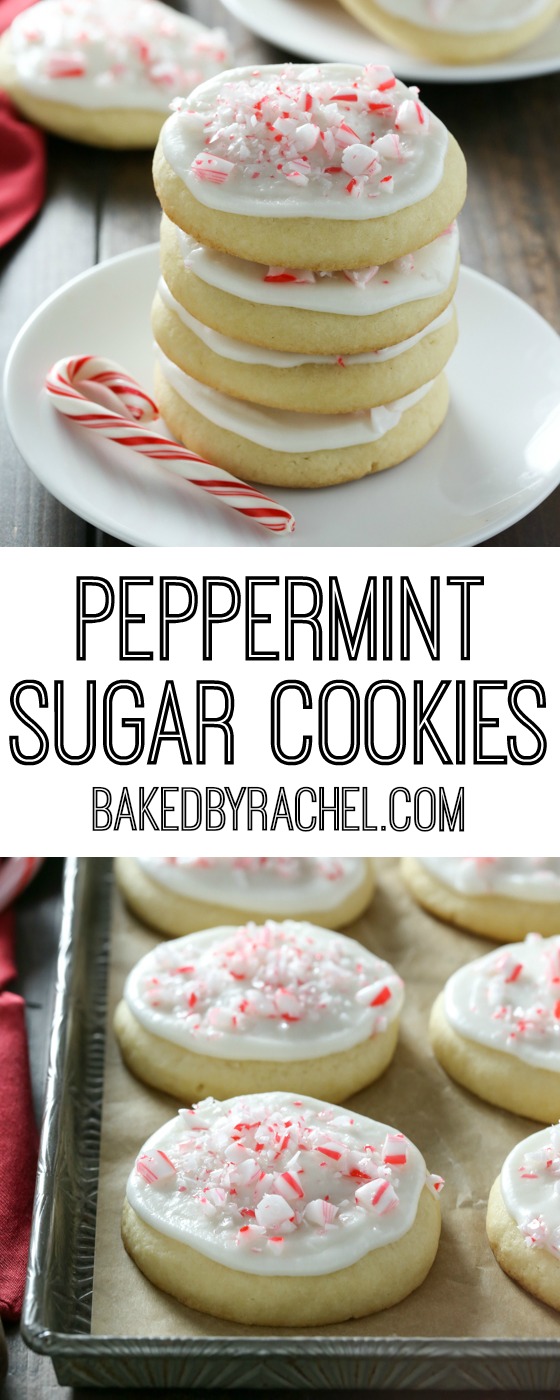 Peppermint frosted soft batch sugar cookie recipe from @bakedbyrachel A Lofthouse style cookie!