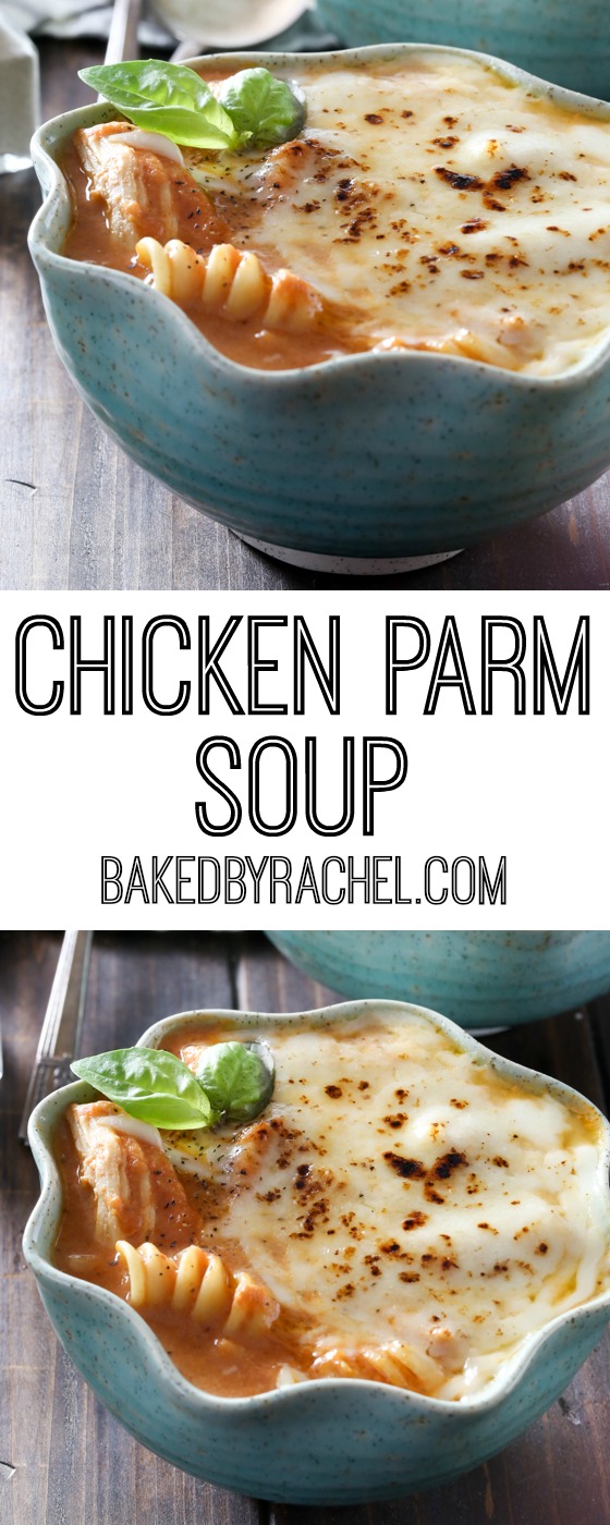 Easy slow cooker chicken parm soup recipe from @bakedbyrachel