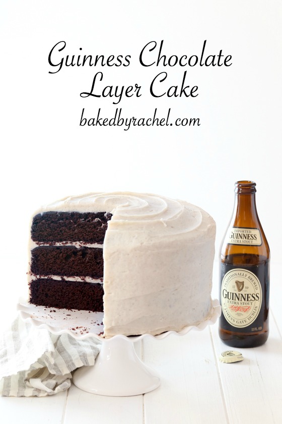 Moist Guinness chocolate layer cake with creamy brown sugar cinnamon cream cheese frosting recipe from @bakedbyrachel