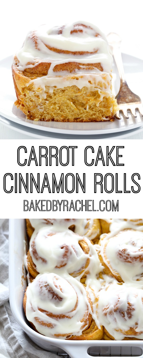 Fluffy homemade carrot cake cinnamon rolls with cream cheese icing recipe from @bakedbyrachel