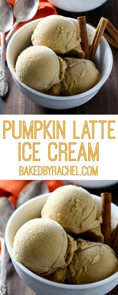 Creamy homemade spiced pumpkin latte ice cream recipe from @bakedbyrachel