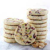 Light and flavLight and flavorful slice and bake cranberry pistachio cookie recipe from @bakedbyrachelorful cranberry pistachio cookie recipe from @bakedbyrachel