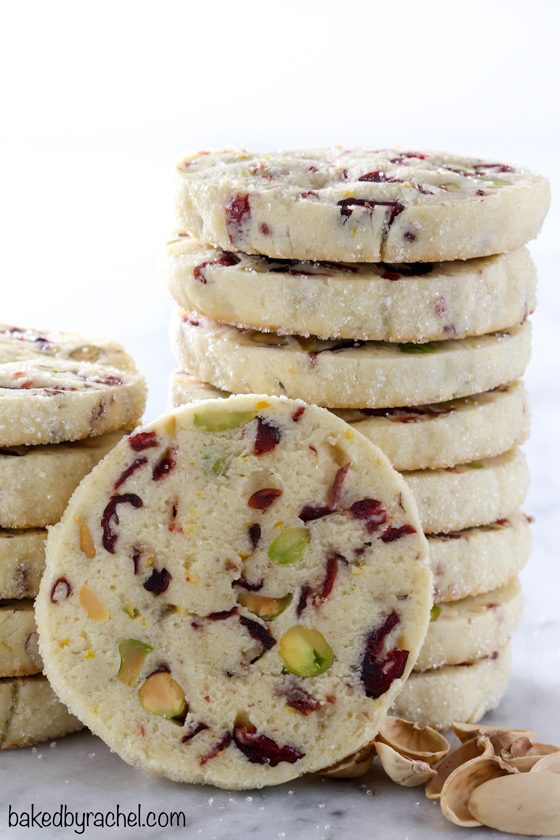 Light and flavorful slice and bake cranberry pistachio cookie recipe from @bakedbyrachel