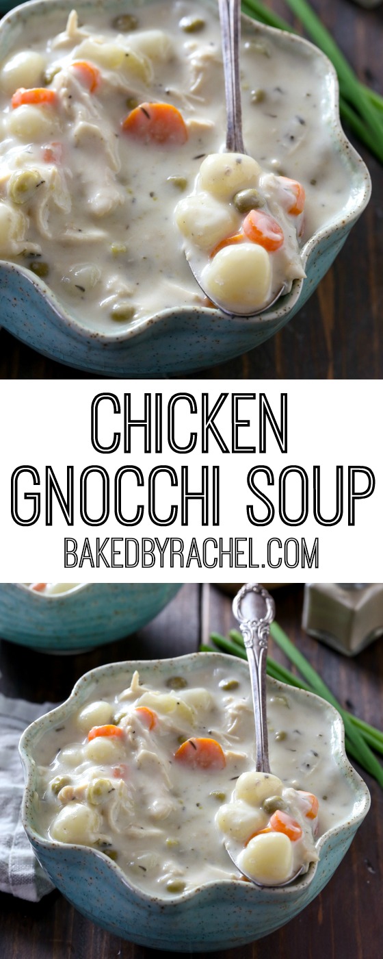 Slow cooker creamy chicken gnocchi soup recipe from @bakedbyrachel