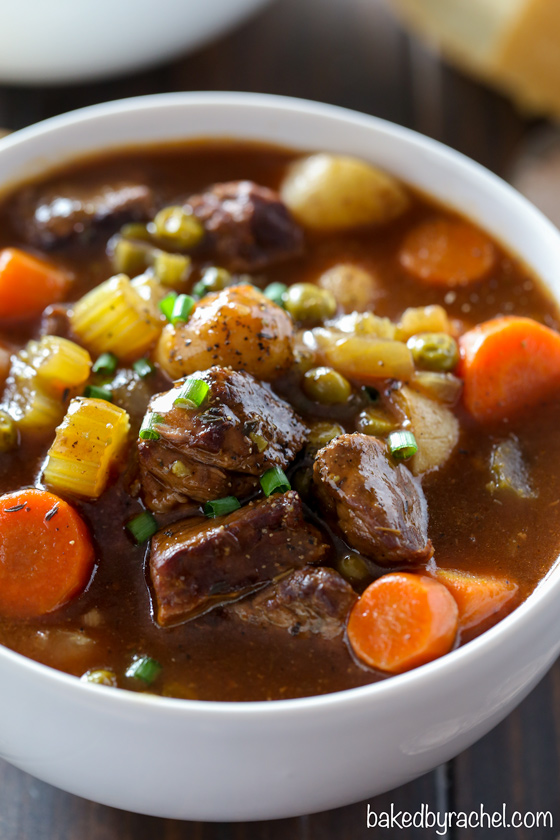 Slow cooker Guinness Irish beef stew recipe from @bakedbyrachel