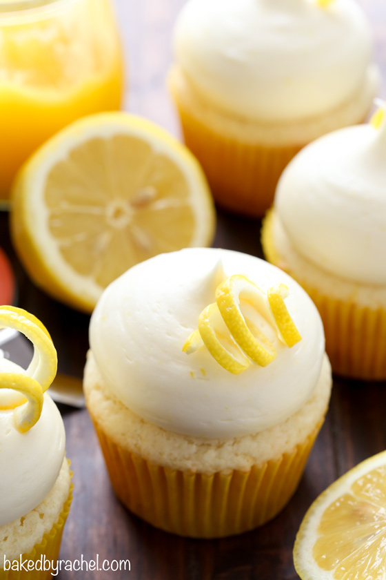 Lemon cupcakes with lemon cream cheese frosting recipe from @bakedbyrachel