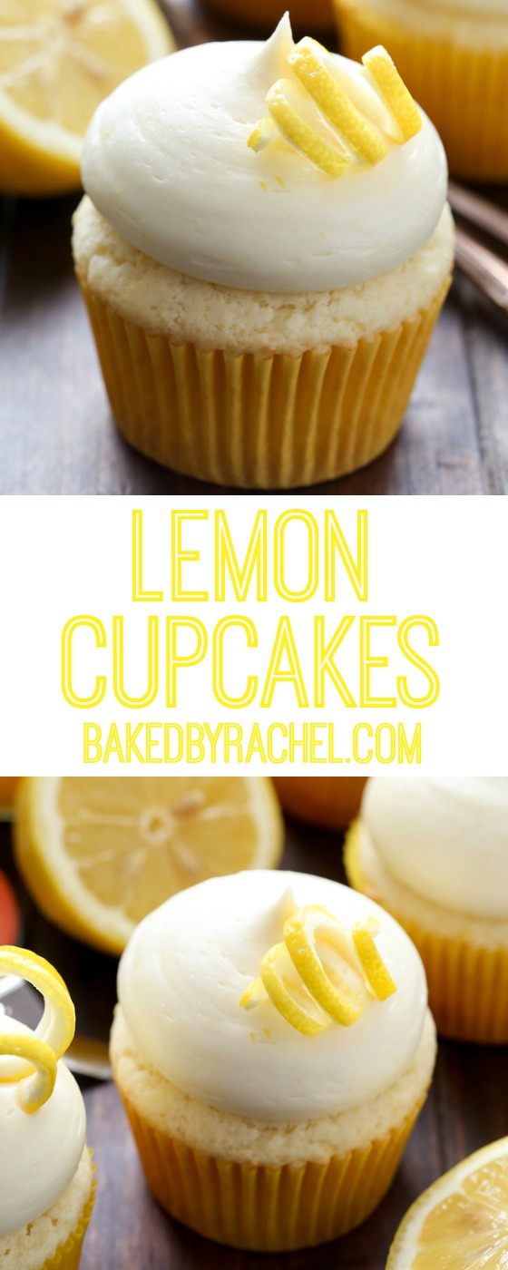 Lemon cupcakes with lemon cream cheese frosting recipe from @bakedbyrachel