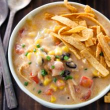 Slow cooker cheesy Mexican chipotle corn chowder recipe from @bakedbyrachel