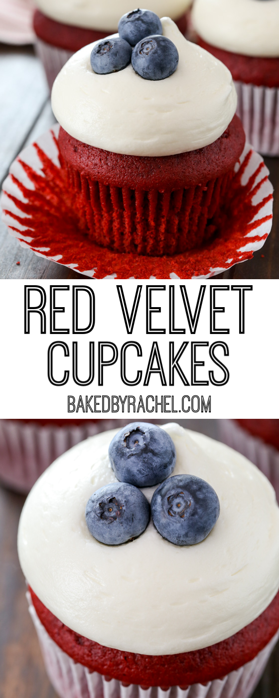 Red velvet 4th of July cupcakes with cream cheese frosting recipe from @bakedbyrachel