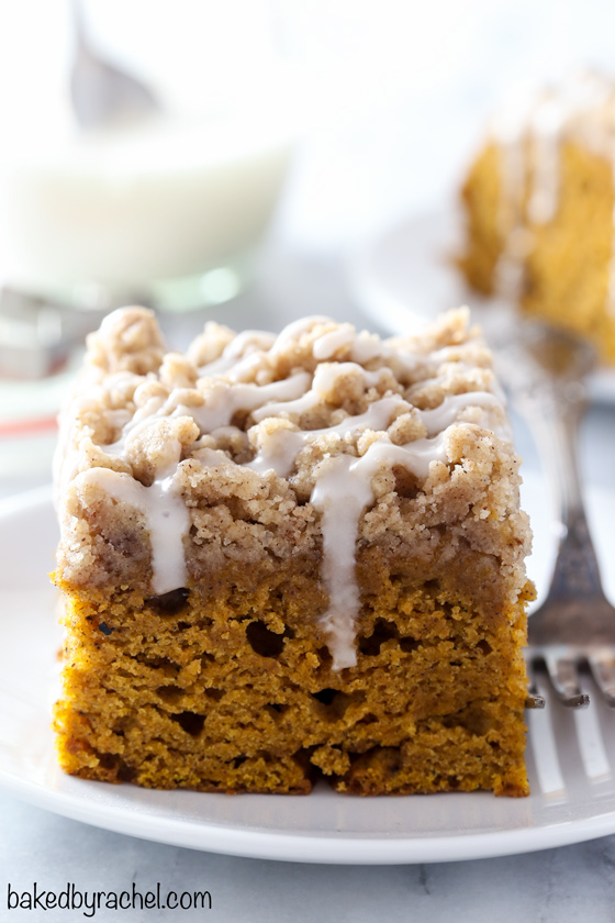 Moist cinnamon streusel pumpkin coffee cake recipe from @bakedbyrachel
