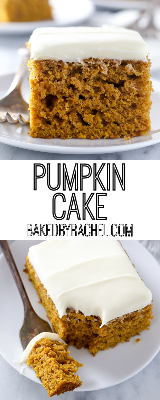 The best single layer pumpkin cake with silky cream cheese frosting recipe from @bakedbyrachel
