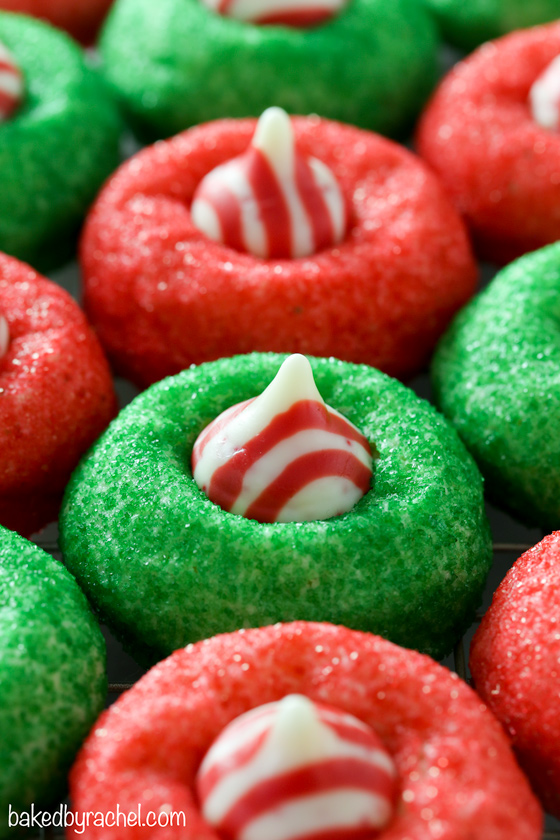 Soft and fluffy candy cane peppermint kiss cookie recipe from @bakedbyrachel A peanut-free twist on a classic cookie and a fun addition to any holiday cookie tray!