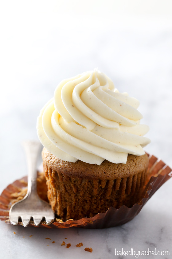 Moist homemade spiced gingerbread cupcakes with sweet and silky eggnog buttercream frosting! A must make holiday treat!