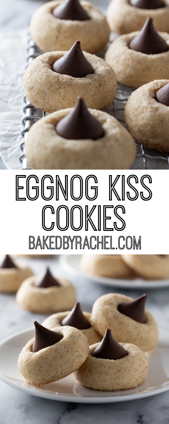 Soft and fluffy homemade spiced eggnog kiss cookies! Recipe from @bakedbyrachel A peanut-free twist on a classic holiday treat! A fun addition to any holiday dessert table or cookie swap!